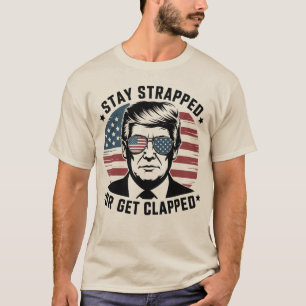 Camiseta Fique Armasado ou Leve Pancada Trump 4 de Julho eu