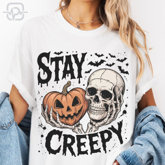 Camiseta Fique Assustador Abóbora de Halloween Caveira de E
