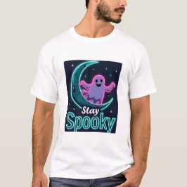 Camiseta Fique Assustador" Design Minimalista de Lua e Fant