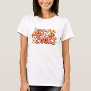 Camiseta Fique Assustador Floral Retro dos Anos 70 para o
