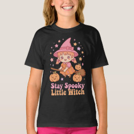 Camiseta Fique Assustadora Bruxinha Chapéu Rosa Abóbora Art