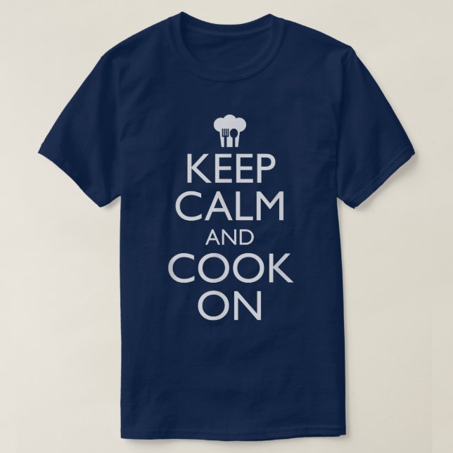Camiseta Fique Calmo E Cozinhe Com Cozinhar Engraçado (Frente do Design)