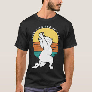 Camiseta Fique Calmo E Purr No Gato De Ioga Retroativo Pres