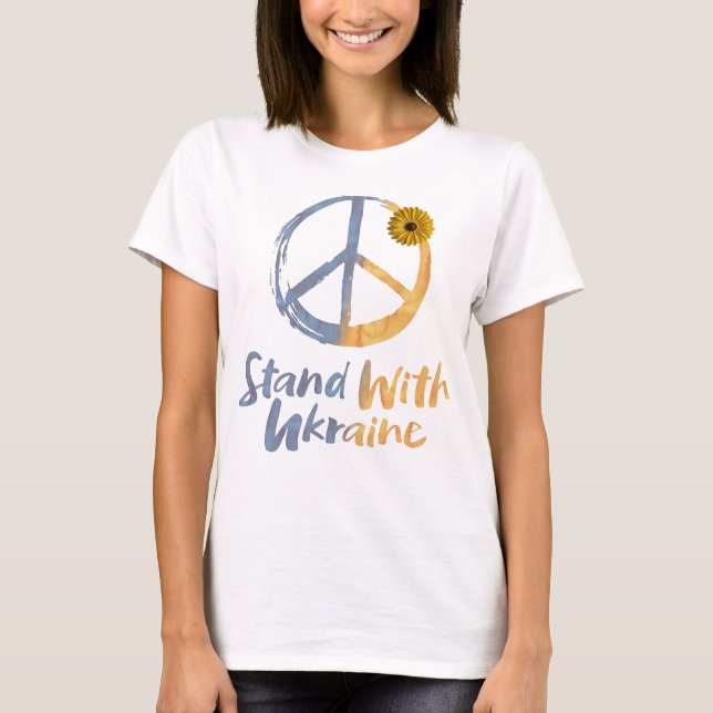 Camiseta Fique com a Ucrânia - Símbolo PEACE Sinal de Liber (Frente)