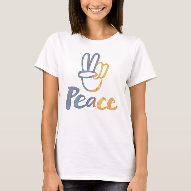 Camiseta Fique com a Ucrânia - Símbolo PEACE v-Sign Freedom (Frente)