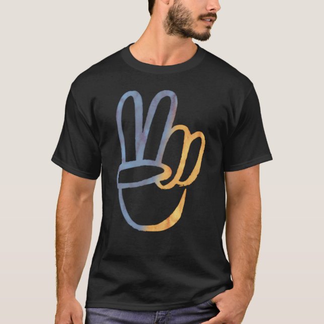 Camiseta Fique com a Ucrânia - Símbolo PEACE v-Sign Freedom (Frente)