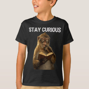 Camiseta Fique curioso macaco rato de biblioteca lendo livr
