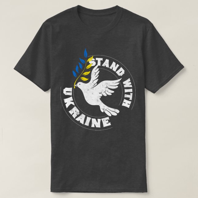 Camiseta Fique de pé com a Dove da Paz na Ucrânia (Frente do Design)