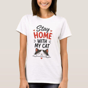 Camiseta Fique em Casa Com Meu Gato Acolhedor Introvertido 
