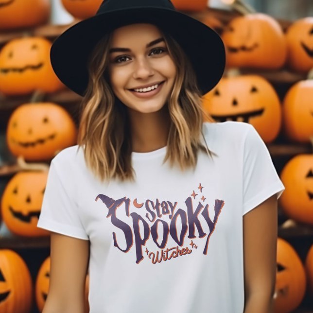 Camiseta Fique Feliz Bruxas Bruxas Bruxas Halloween Engraça (Stay Spooky Witches Witch Halloween Funny T-Shirt)