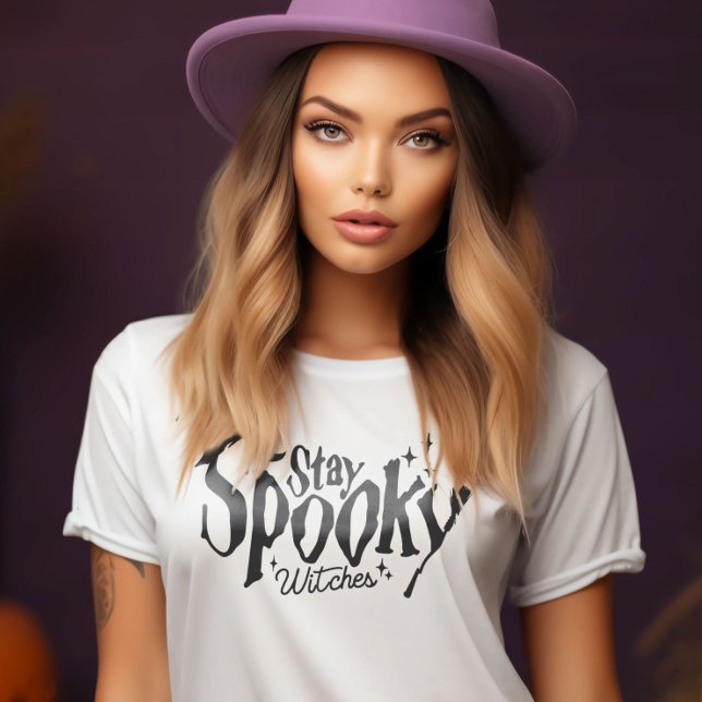 Camiseta Fique Feliz Bruxas Bruxas Bruxas Halloween Engraça (Stay Spooky Witches Witch Halloween Funny T-Shirt)