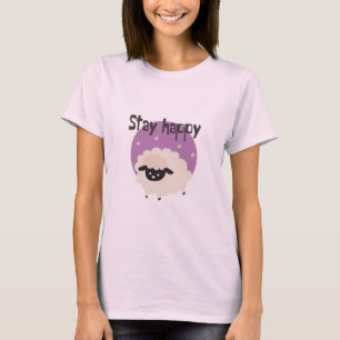 Camiseta Fique feliz Kawaii, linda ovelha branca, roxa