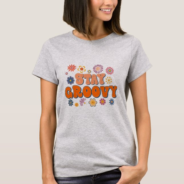 Camiseta Fique Groovy Poder da Flor 60's Retro (Frente)