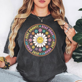 Camiseta Fique Groovy Smiley Daisy Flor Retro