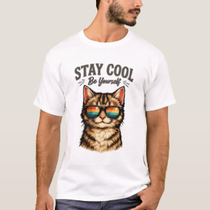 Camiseta Fique Legal Seja Você Mesmo Gato com Óculos de Sol