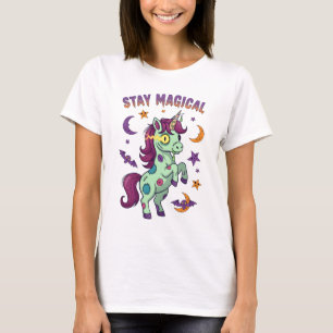 Camiseta "Fique Mágico" Unicórnio Zumbi