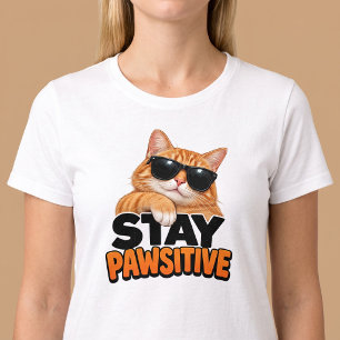 Camiseta Fique Pawsitivo Amante de Gatos Divertidos