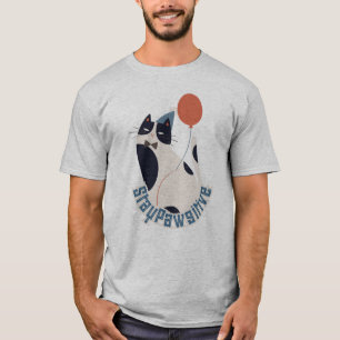 Camiseta Fique Pawsitivo Blusa Cinza de Gato Tuxedo Fofo