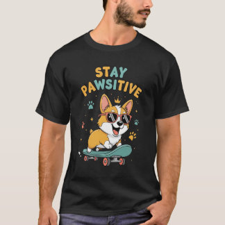 Camiseta Fique Pawsitivo Corgi Skate Motivação Fofa