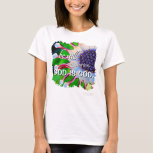 Camiseta Fique Quieto E Saiba Que Eu Sou Deus Roxo Floral M