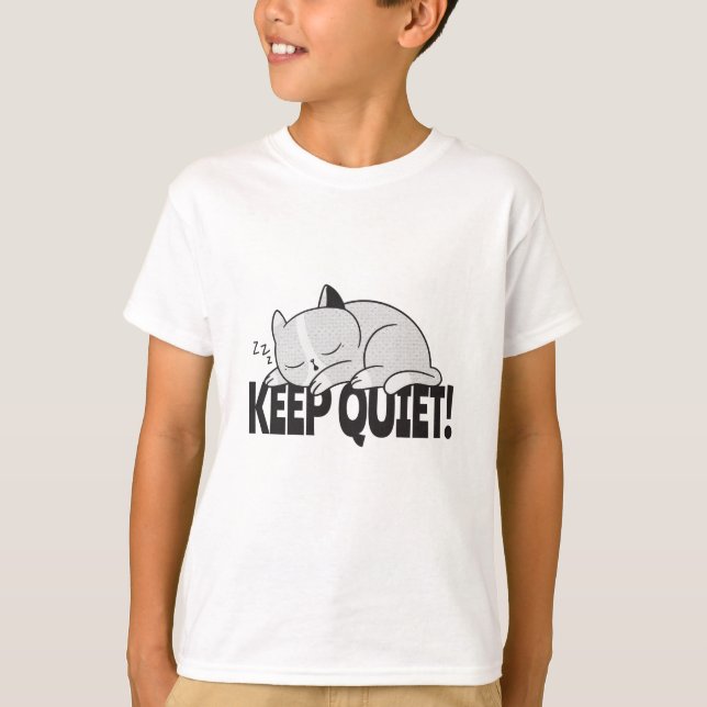 Camiseta Fique quieto Gato-cama preguiçoso (Frente)
