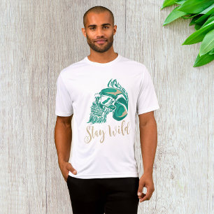 Camiseta Fique Selvagem Crânio Barbudo Moderno