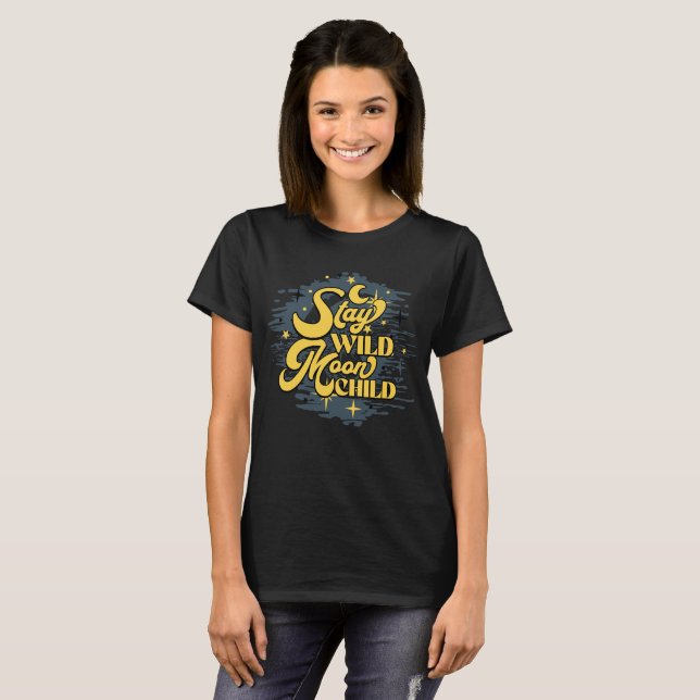 Camiseta Fique Selvagem Criança da Lua – Boho Celestial (Frente Completa)
