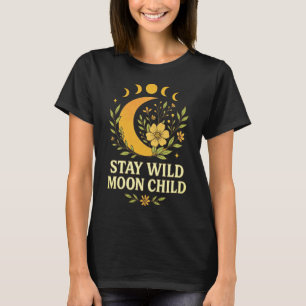 Camiseta Fique Selvagem Criança da Lua Boho Floral Moon Cel