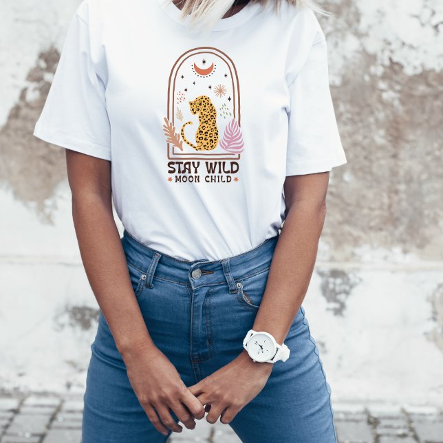 Camiseta Fique Selvagem Criança da Lua Boho Leopardo  (Criador carregado)