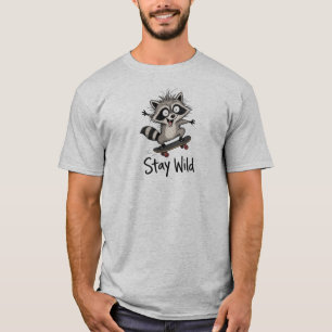 Camiseta Fique Selvagem, Guaxinim no Skate