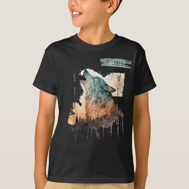 Camiseta "Fique selvagem" Howling Wolf Personalizável Boy (Frente)