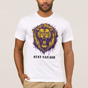 Camiseta Fique Selvagem Leão Gráfico Selvagem Leão Alfa