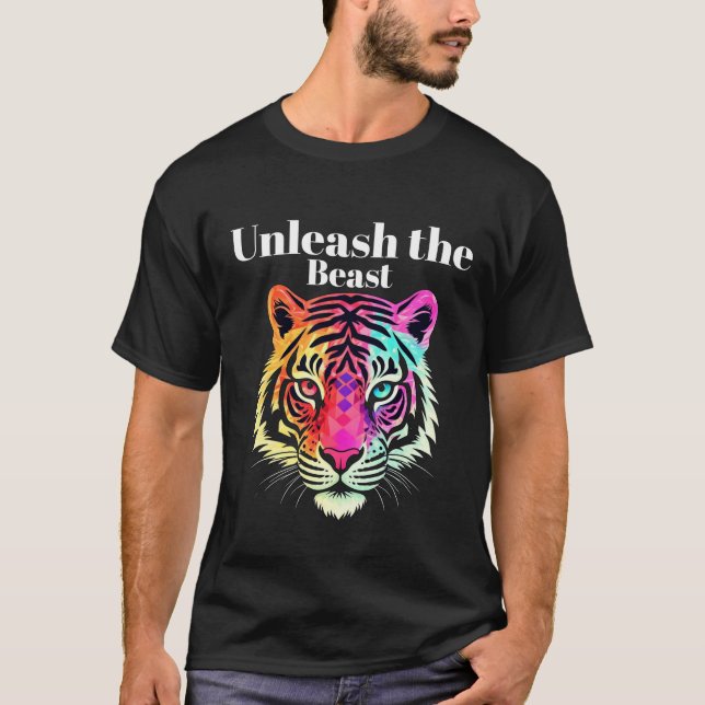 Camiseta Fique Selvagem, Neon Tiger Face T-Shirt (Frente)