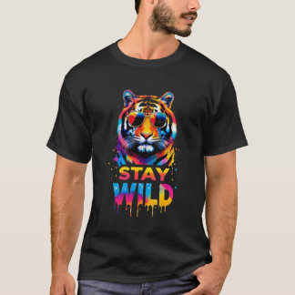 Camiseta Fique Selvagem, Óculos de Sol Coloridos Neon Tiger