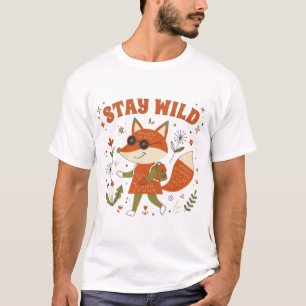 Camiseta Fique Selvagem Raposa Retro Gráfico de Animal Vint