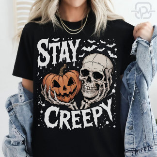 Camiseta Fique Sinistro Halloween Esqueleto Crânio Abóbora