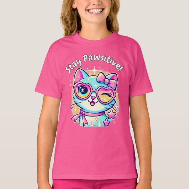 Camiseta 🐱 ✨ Fiquem Pawsitivos - O Tee de Gatos Mais Coraj (Frente)