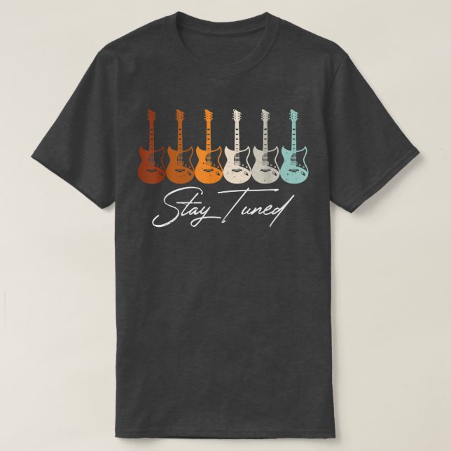 Camiseta Fiquem Sintonizados, Guitarista Guitarra Retro Bas (Frente do Design)