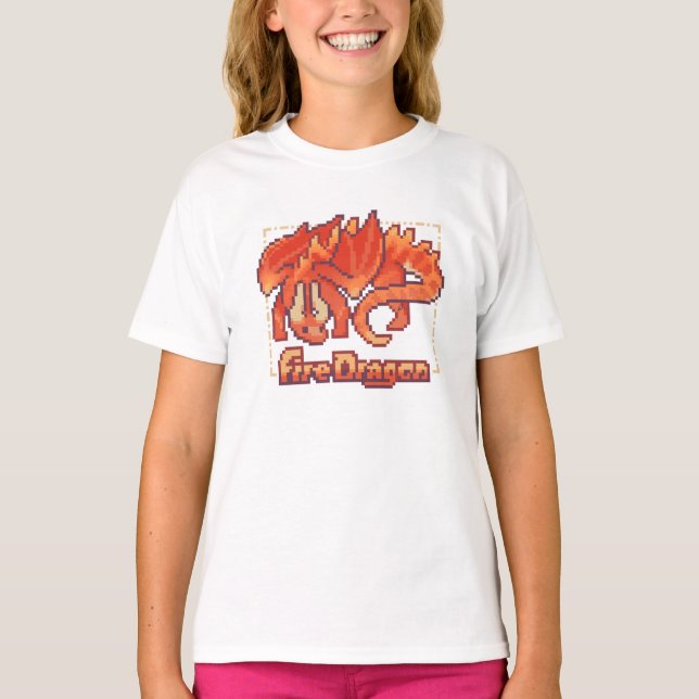 Camiseta Fire dragon, pixel art (Frente)