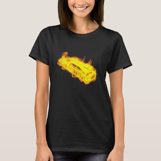 Camiseta Fire Harmonica Flames Musical Harmonica Player (Frente)