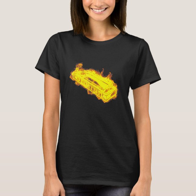 Camiseta Fire Harmonica Flames Musical Harmonica Player (Frente)