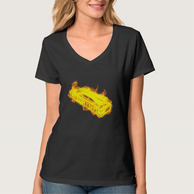 Camiseta Fire Harmonica Flames Musical Harmonica Player (Frente)