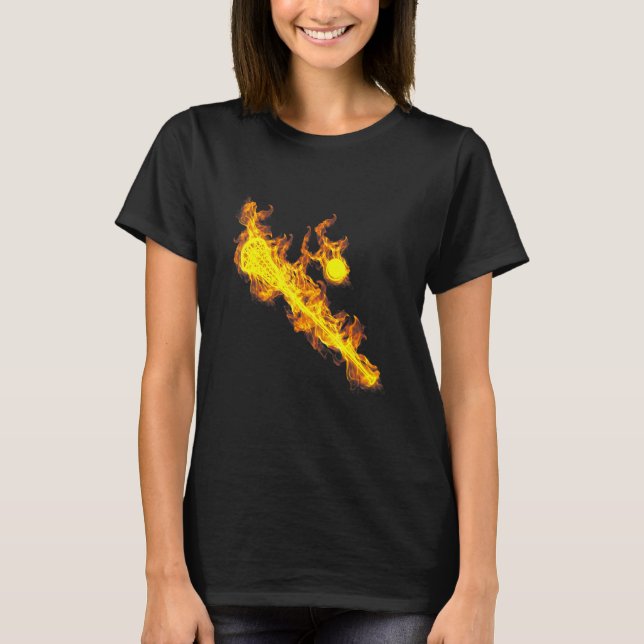 Camiseta Fire Lacrosse Stick And Ball Flames Lacrosse Playe (Frente)