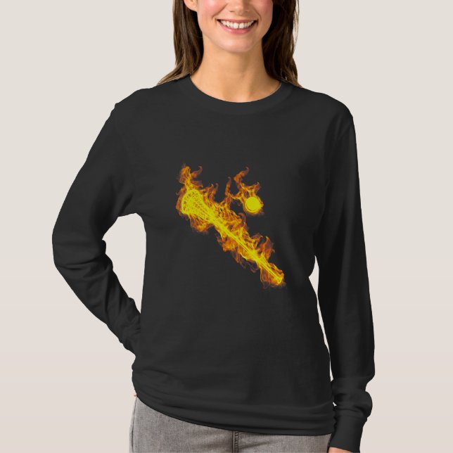Camiseta Fire Lacrosse Stick And Ball Flames Lacrosse Playe (Frente)