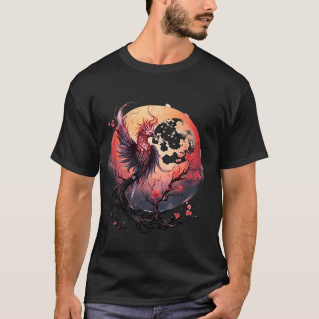Camiseta Fire Phoenix Bird Moon Sakura Árvore mítica P (Frente)