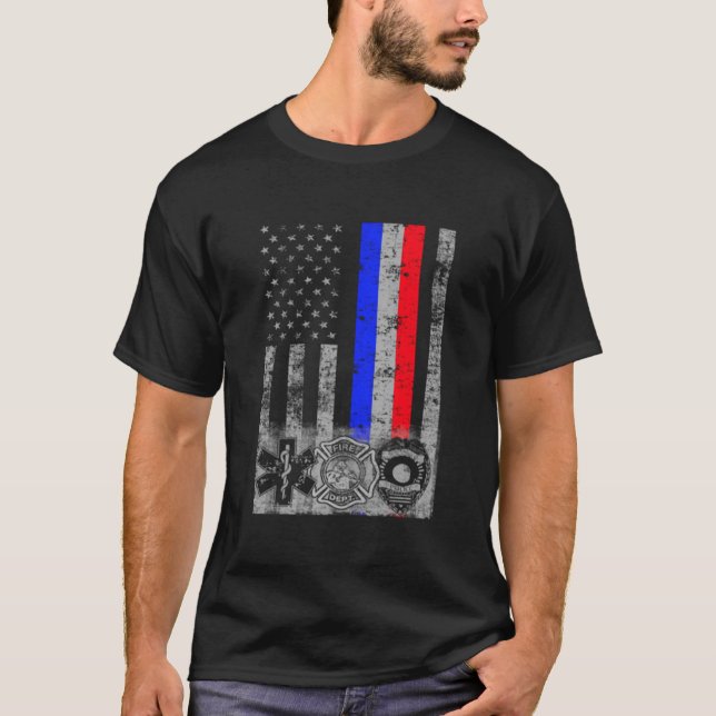 Camiseta Fire Police Emt First Responder Flag (Frente)