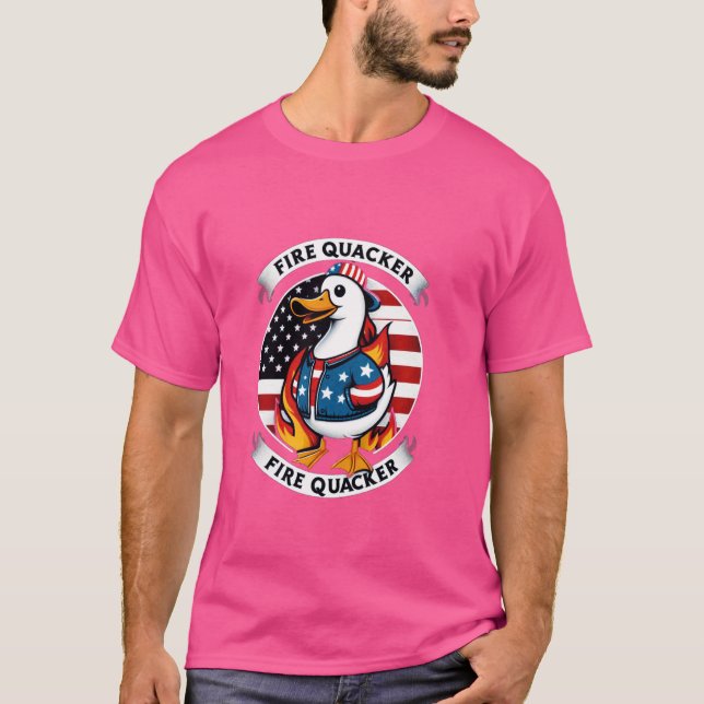 Camiseta Fire Quacker Duck Firecracker Funny 4 de julho EUA (Frente)
