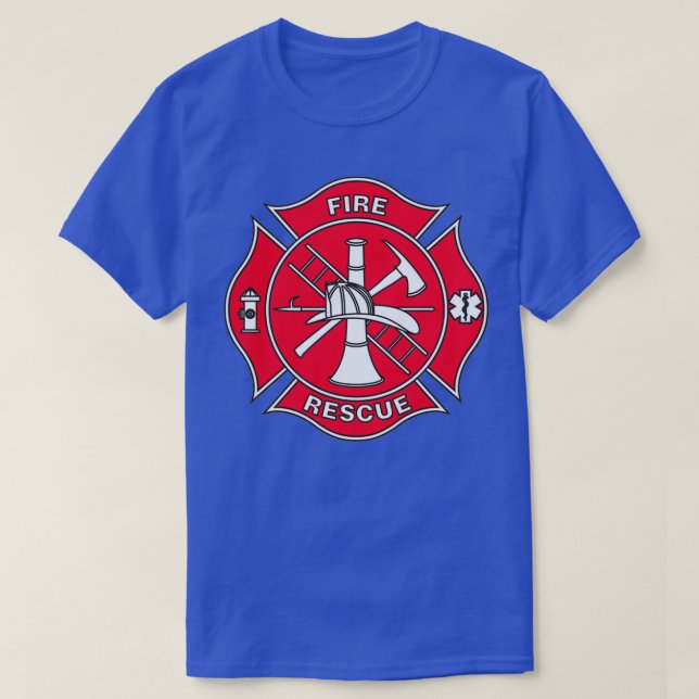 Camiseta Fire Rescut Fire Department Maltês Cross Cheio Col (Frente do Design)