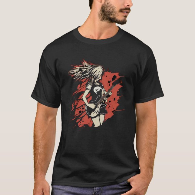 Camiseta Fire Rock n Roll Girl ama seu violão (Frente)