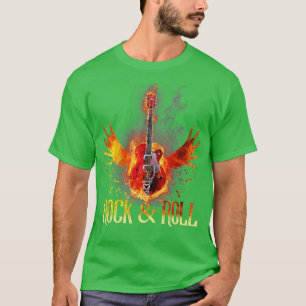 Camiseta Fire Rock Roll Música Guitarra Asas Para Mulheres